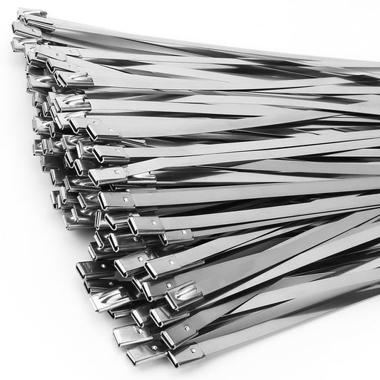Metal Zip Ties of 100 Pcs, 11.8 inch 304 Stainless Steel Cable Ties, Heavy Duty Metal Zip Ties for Exhaust Wrap, Heat Resistant Fencing Ties.