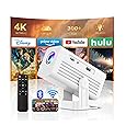 [Smart Projector with Apps] 4K Supported Mini Projector with Wifi and Bluetooth, XENPONAD Movie Projector for Bedroom Celling Camping & Outdoor Use