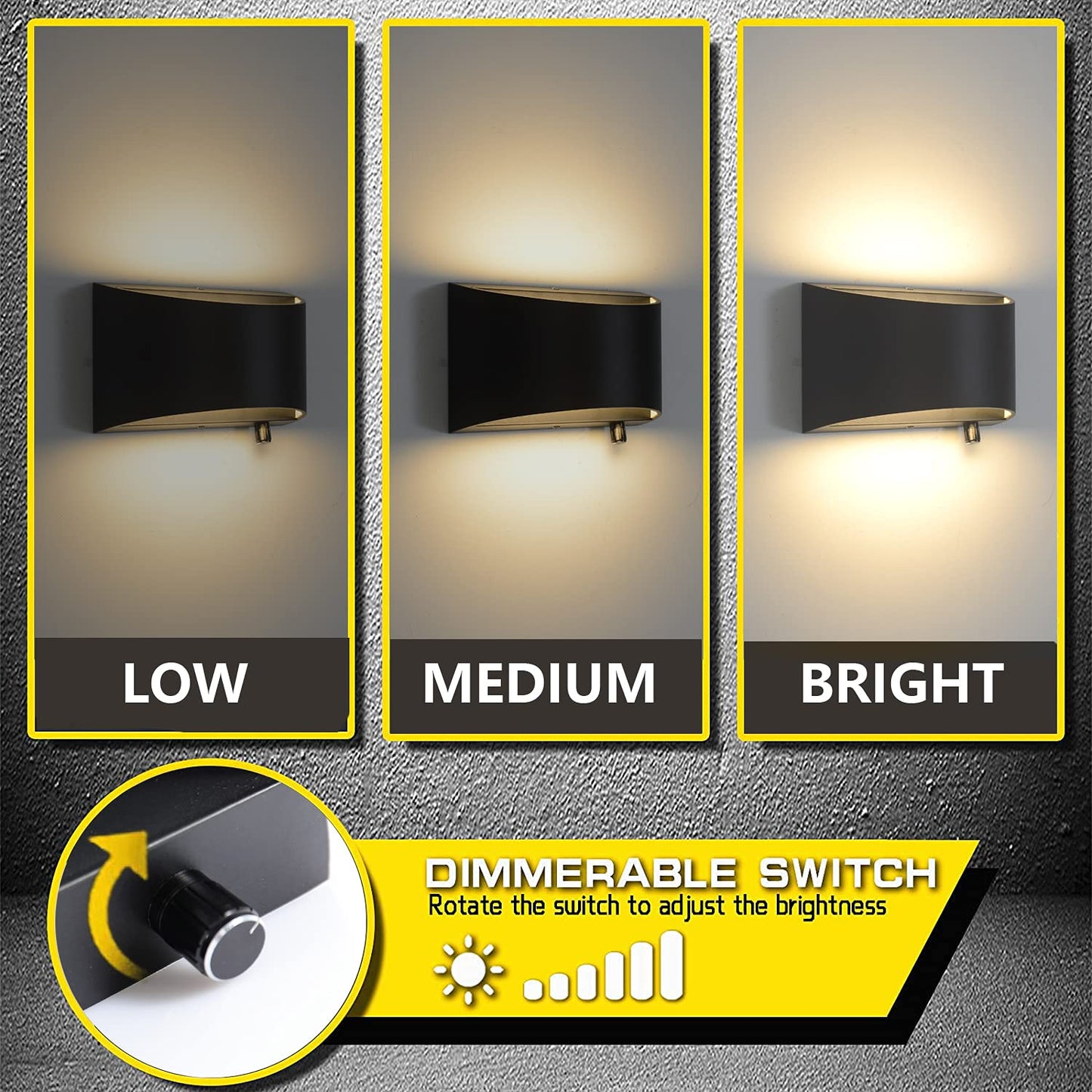 ZYI Indoor Dimmable Wall Sconces with Switch, Modern LED Wall Lighting 12W Light Fixtures Aluminum Up and Down Wall Lights for Living Room Bedroom