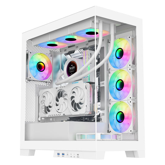 SAMA NEVIEW 4503 Mid Tower PC Case, Panoramic Dual Tempered Glass ATX Gaming Case, 4×120mm ARGB Fans with Hub, High Airflow, Back-Connector Ready
