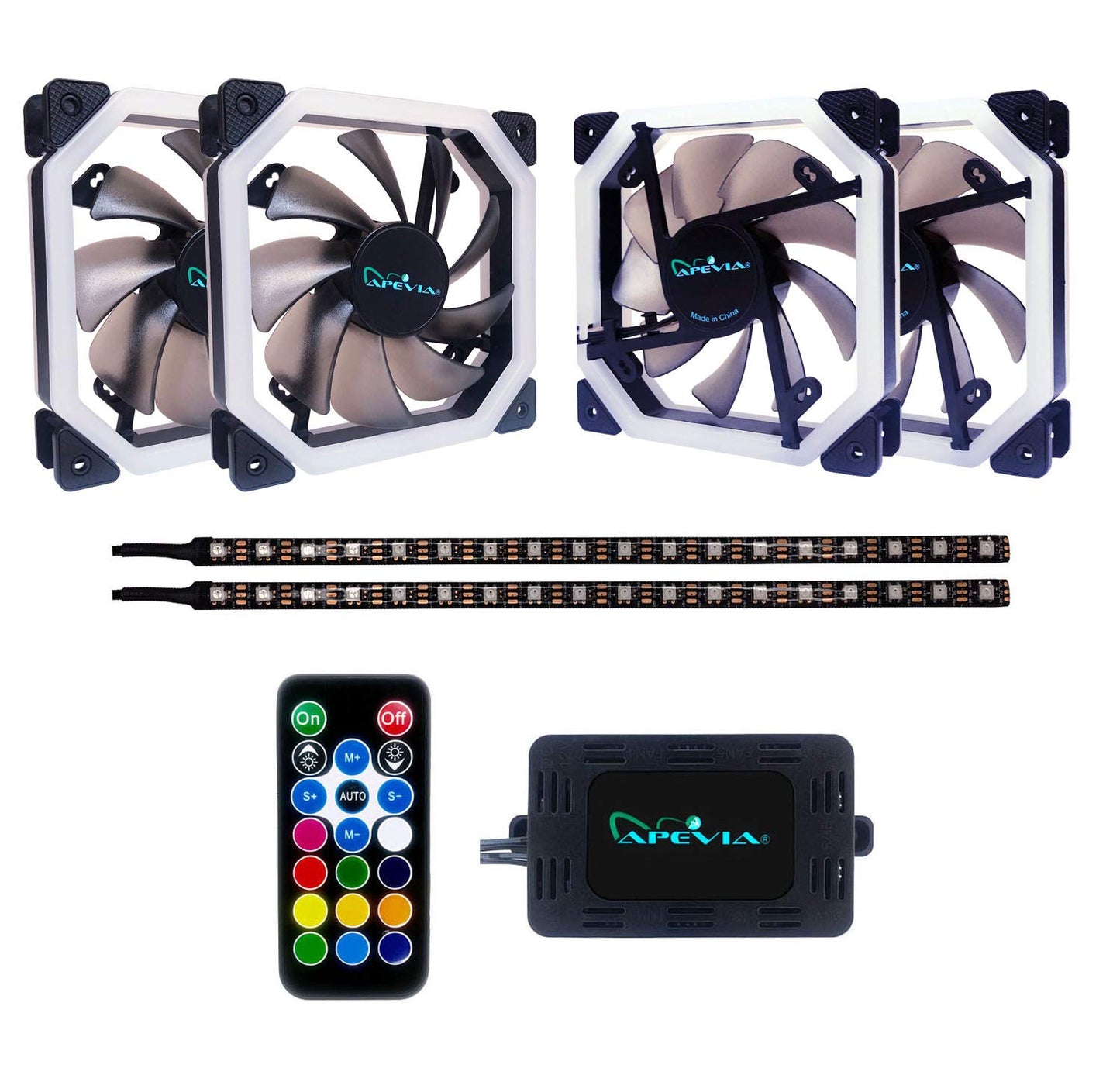 Apevia PN4P2-RGB Phoenix 120mm Silent Dual-Ring RGB Color Changing LED Fan with Remote Control, 16x LEDs & 8X Anti-Vibration Rubber Pads w/ 2 Magnetic