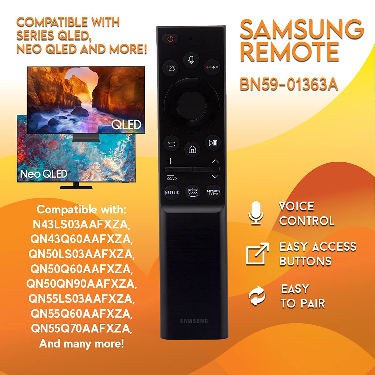 Samsung Remote Control (BN59-01363A) for Select Samsung TVs - Black (Renewed)