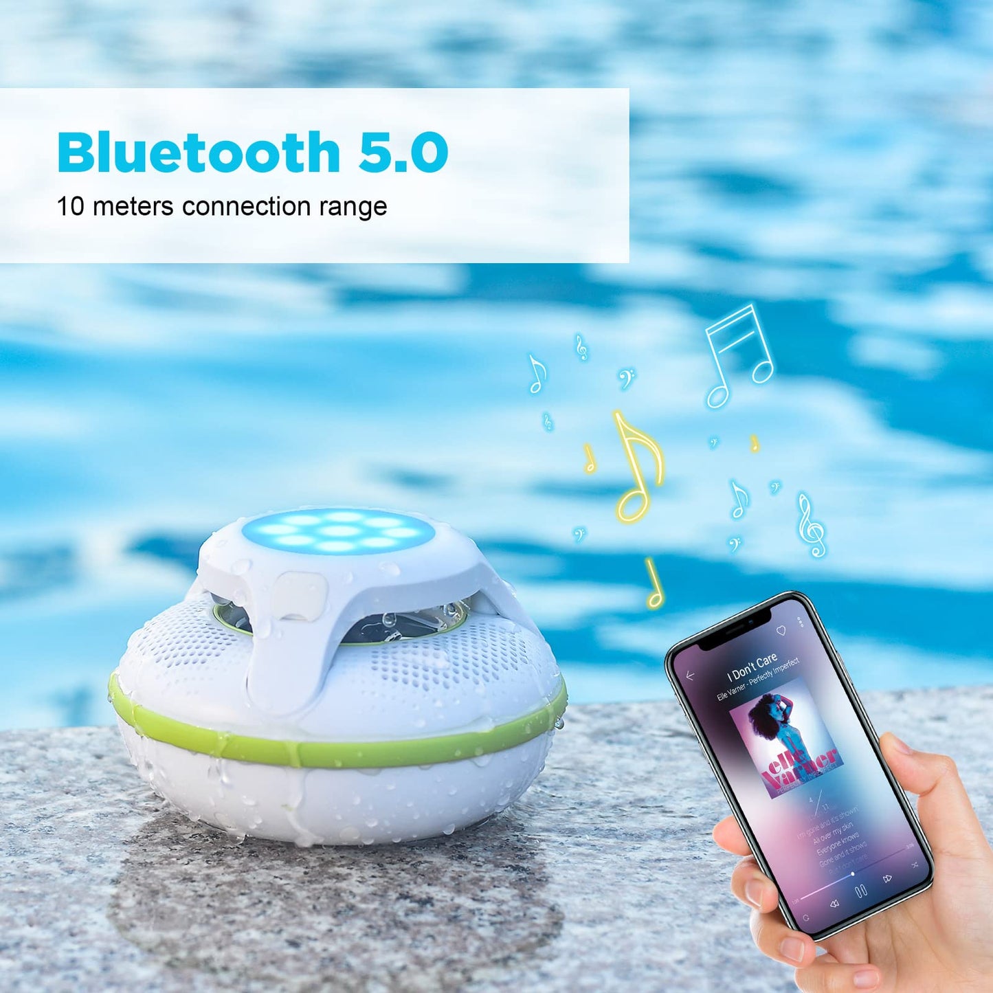 Portable Bluetooth Speakers,Wireless Floating Speaker Stereo with Waterproof IPX7 and Colorful LED Light,10 Meters Bluetooth Range Shower Speaker