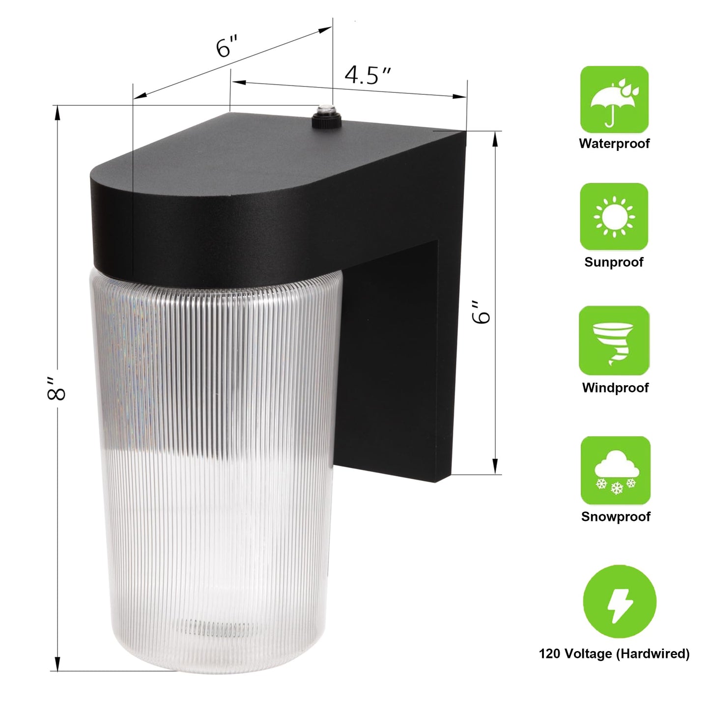 LIT-PaTH Dusk to Dawn Outdoor Wall Lantern, LED Jelly Jar Light, 11W 800 Lumens, 5000K Daylight White, Aluminum Housing Plus Clear Shade, Matte Black
