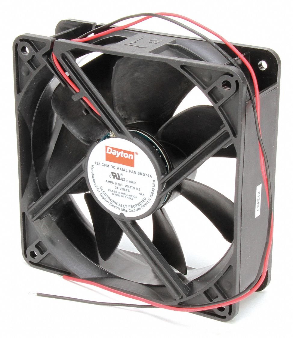Dayton Square Axial Fan, 4-11/16" Width, 4-11/16" Height, 24VDC Voltage