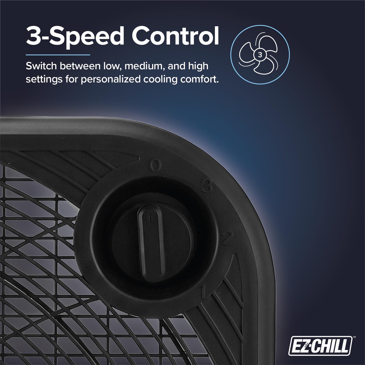 EZ-CHILL 20" 3-Speed Box Fan, Ideal for Home, Bedroom, & Office, Black