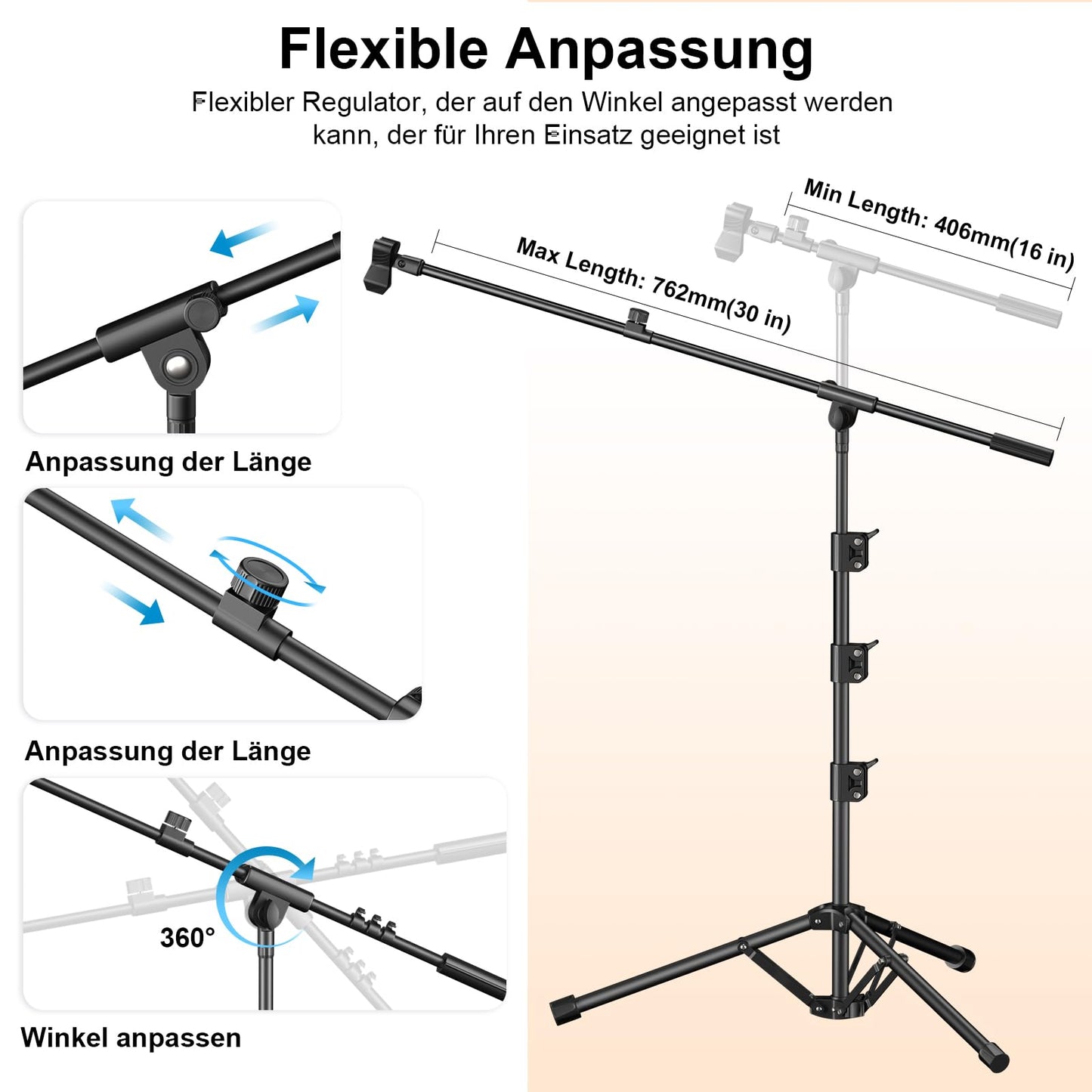 Microphone Stand, Tripod Boom Arm Floor Mic Stand Height Adjustable Heavy Duty for Singing Podcast for Blue Yeti Shure SM58 SM48 Samson Q2U