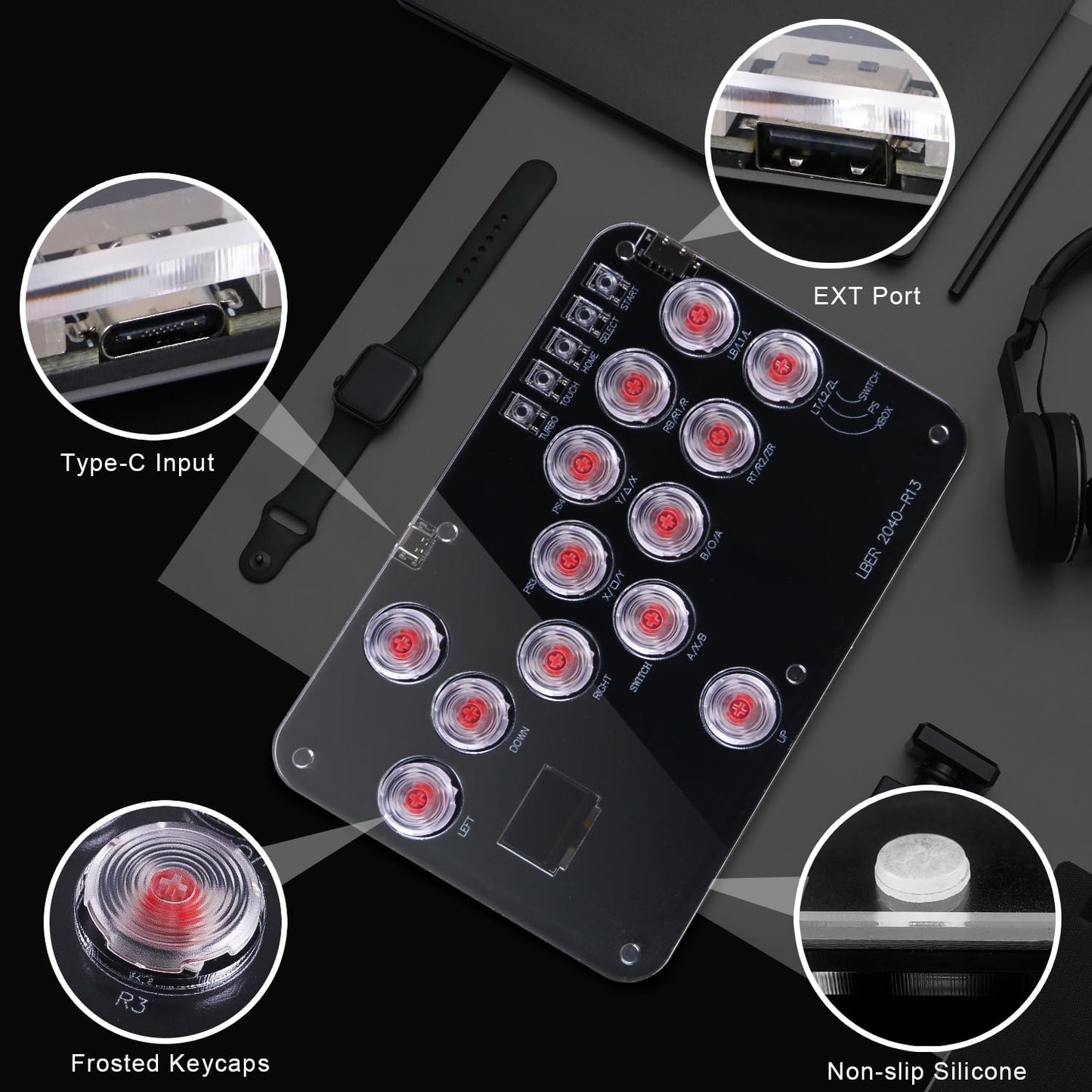 Arcade Stick Game Keyboard R13, Leverless Controller Arcade Stick with Turbo & Custom RGB, Silent All-Button Arcade Controller Street Fight