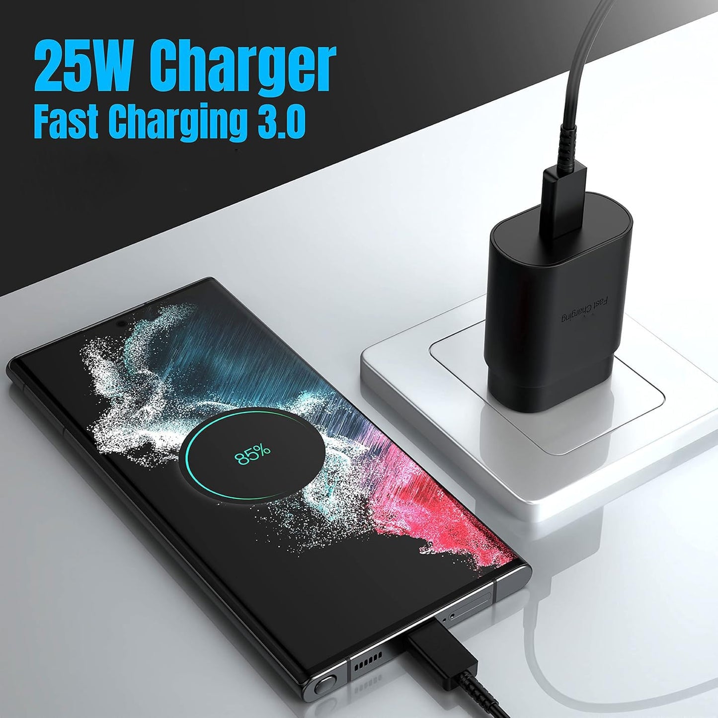 Fast Charger 3-Pack 25W Type C Charging Block with 6ft USB C Charger Cable 3Pack Compatible with Samsung Galaxy S25 Ultra/S25/S25+/S24+/S24