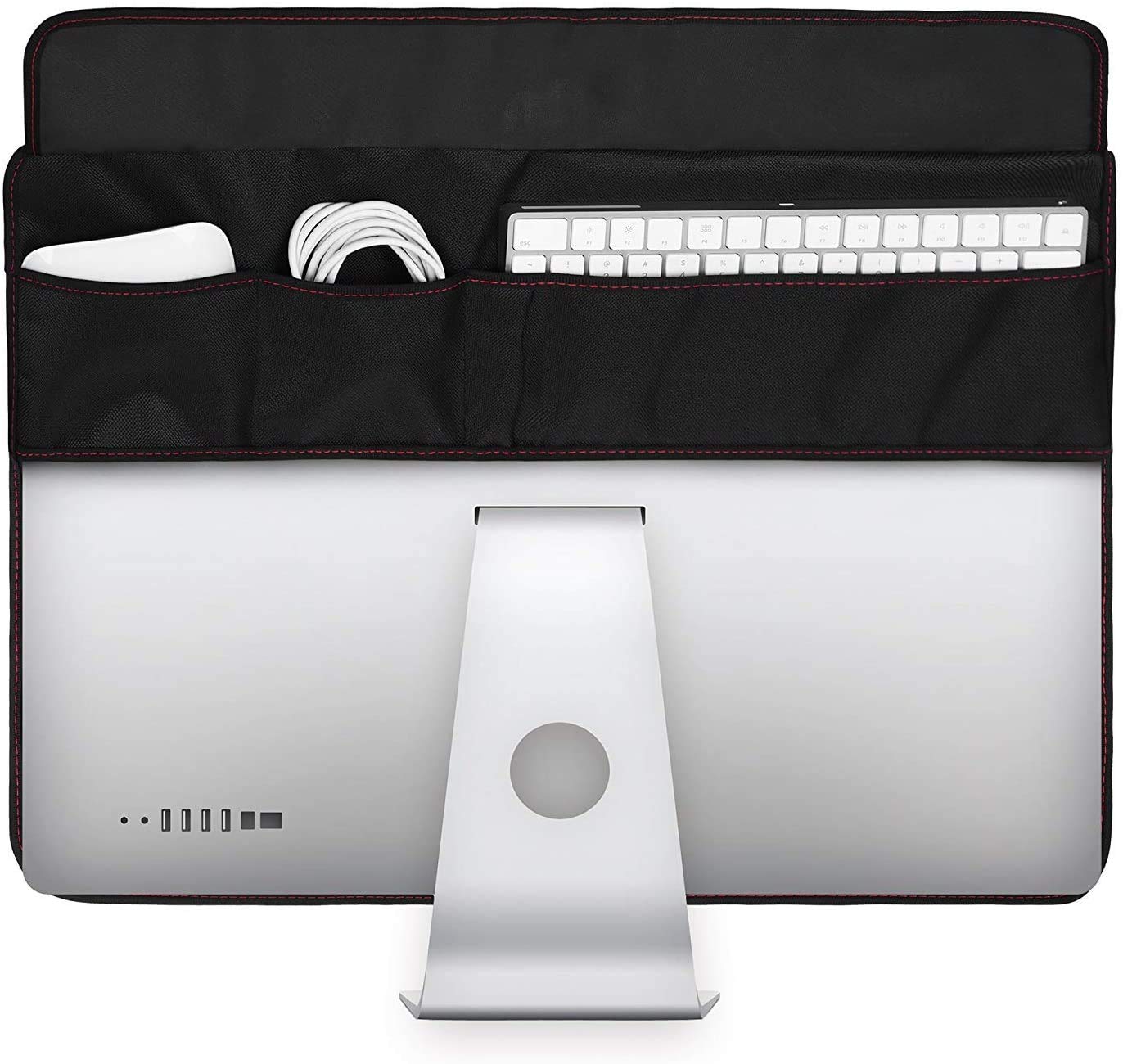 TXEsign Monitor Dust Cover, PU Leather PC Computer Monitor Screen Display Protector with Rear Pocket for IMAC 27 inch Slim A1862/A1419 (27", Black)