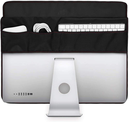 TXEsign Monitor Dust Cover, PU Leather PC Computer Monitor Screen Display Protector with Rear Pocket for IMAC 27 inch Slim A1862/A1419 (27", Black)