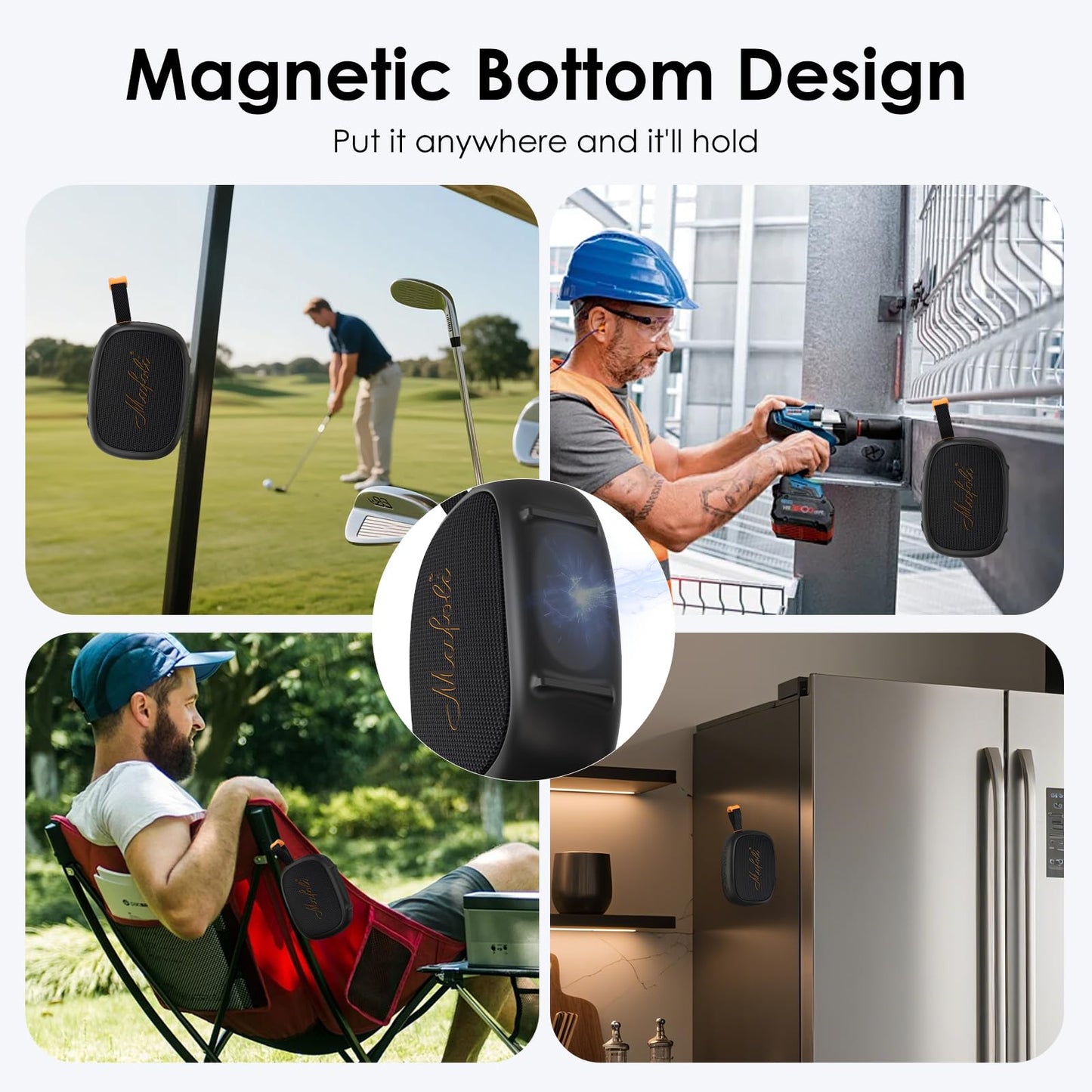 Mufoli Magnetic Bluetooth Speaker, Mini Portable Speaker with 15H Playtime, Shower Bluetooth Speaker IP67 Waterproof and Dustproof, Powerful Sound