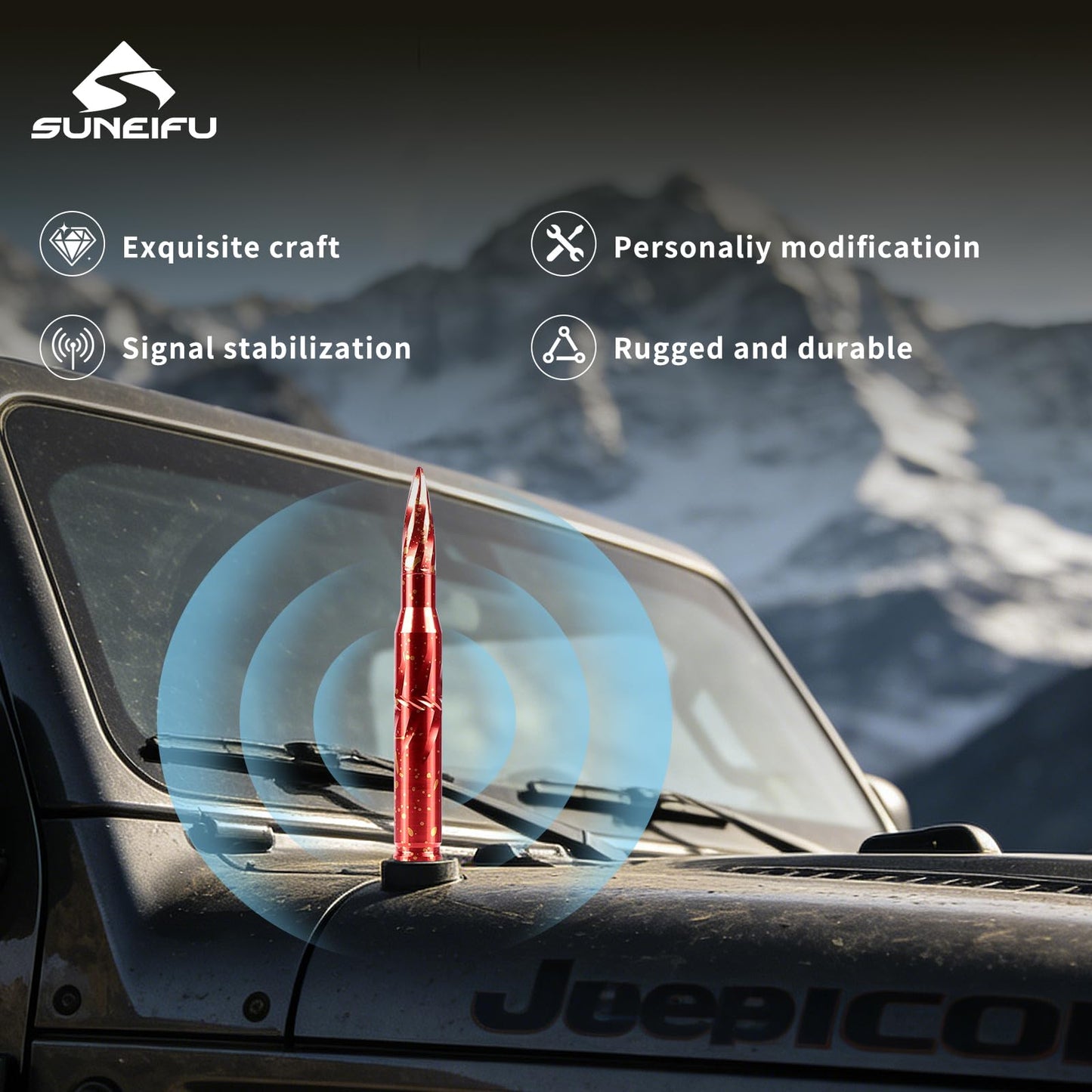 SUNEIFU Car Antenna, Short Stubby Bullet Style Mast Replacement, Premium Signal Reception Waterproof Car Stereo Aerial Compatible with Ford, Dodge