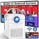 Smart Projector 4K Android System, 15000Lm Mini Projector with WiFi and Bluetooth, 4K Outdoor Projector Max 300” Digital ±45° 4D Keystone Zoom