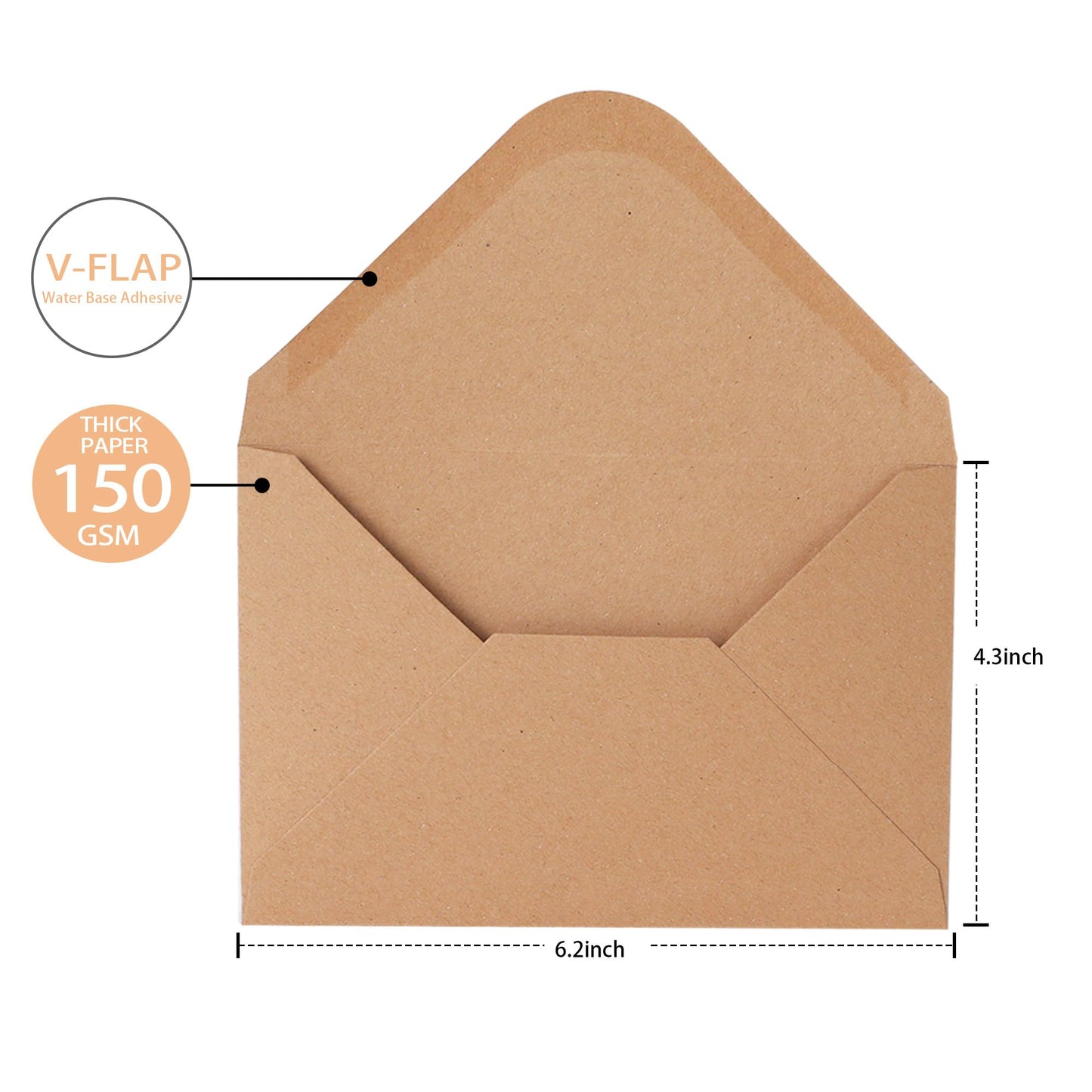 V-flap Kraft Envelopes, 50 Pack, 4 x 6 Inch, A4 Envelopes, Card Envelopes, Brown Envelopes, Kraft Paper Envelopes for Invitations, Postcard Envelopes