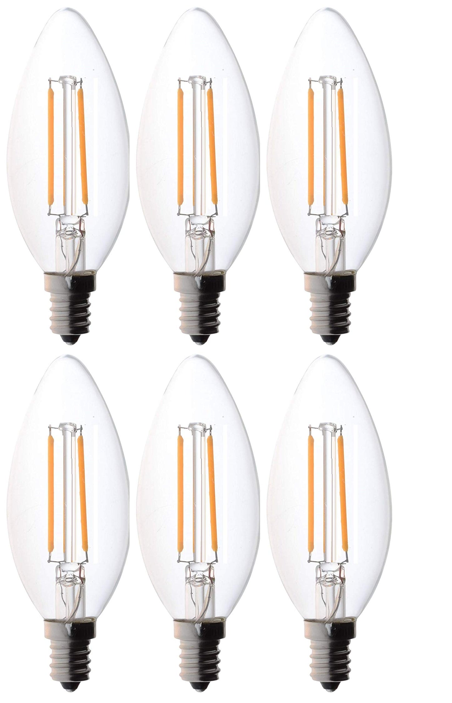 Bioluz LED 4W Filament Candelabra Bulb, E12 Base High Efficiency LED Candle Bulbs, UL Listed, Pack of 6