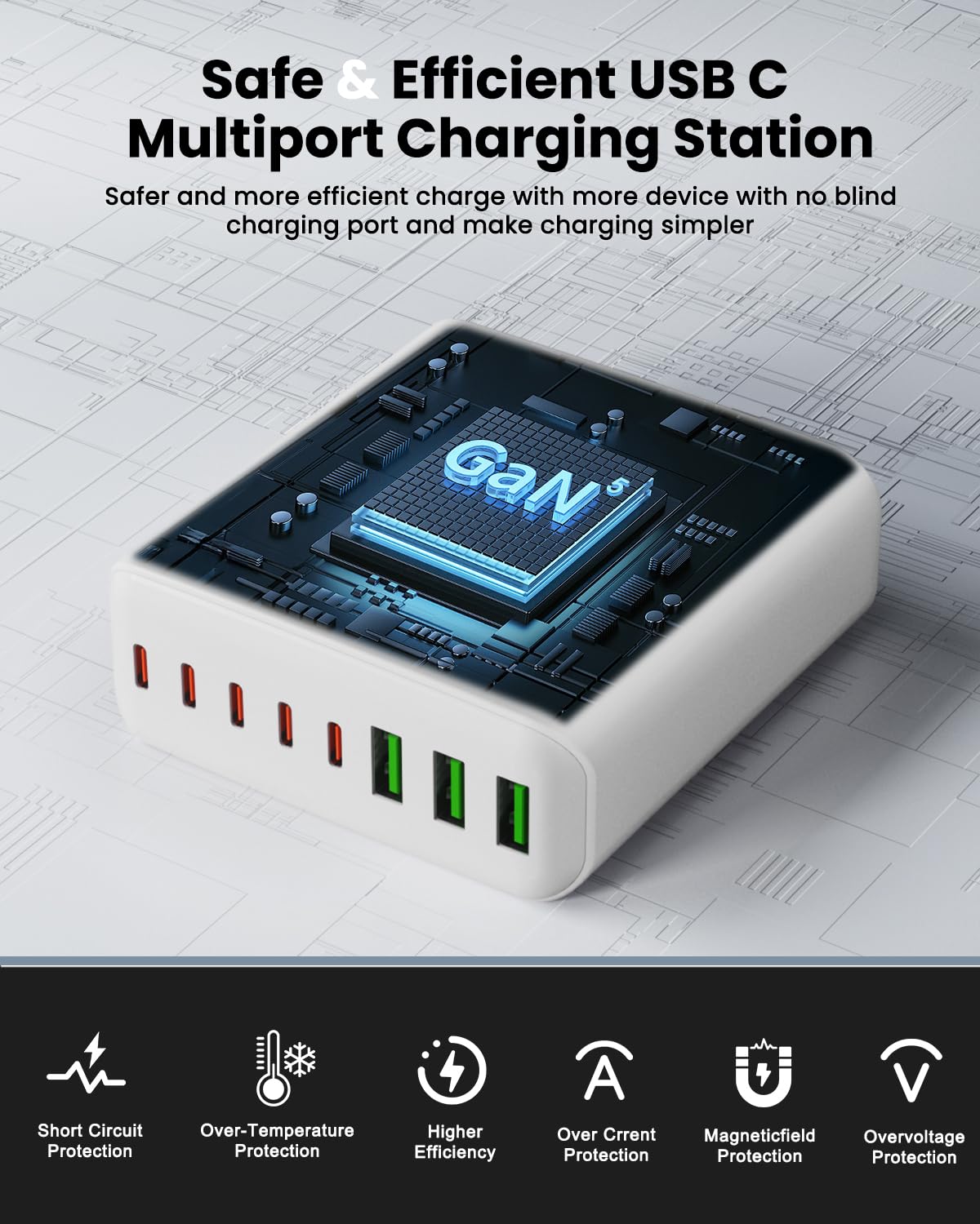 500W USB C Charger Block, 8-Port USB C Charging Station Fast Charging PD 120W PC Laptop Charger Adapter Compatible with MacBook Pro/Air/All iPad,DELL