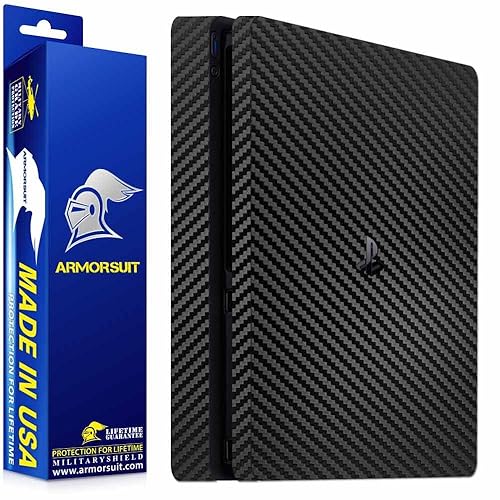 ArmorSuit MilitaryShield Black Carbon Fiber Skin Wrap Film + HD Clear Screen Protector for Sony PlayStation 4 Slim - Anti-Bubble Film