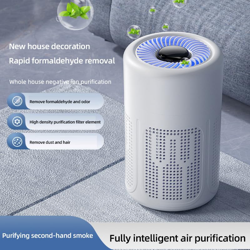 Desktop Air Purifier with Multiple Filtration, Negative Ion Technology, Formaldehyde Removal, Smoke and Odor Eliminator for Home and Office, White