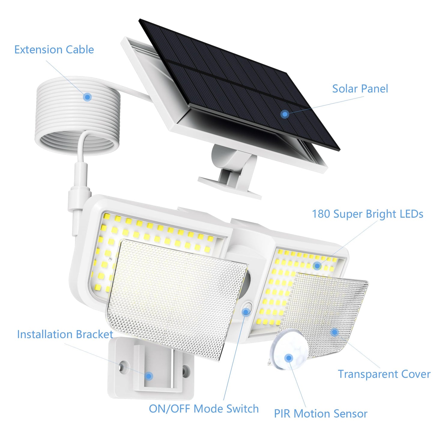 Cozeet Solar Motion Sensor Outdoor Floodlights 6500K with Remote Control, 180 LED Waterproof,Solar Security Outdoor Light with IP65 for Wall Porch