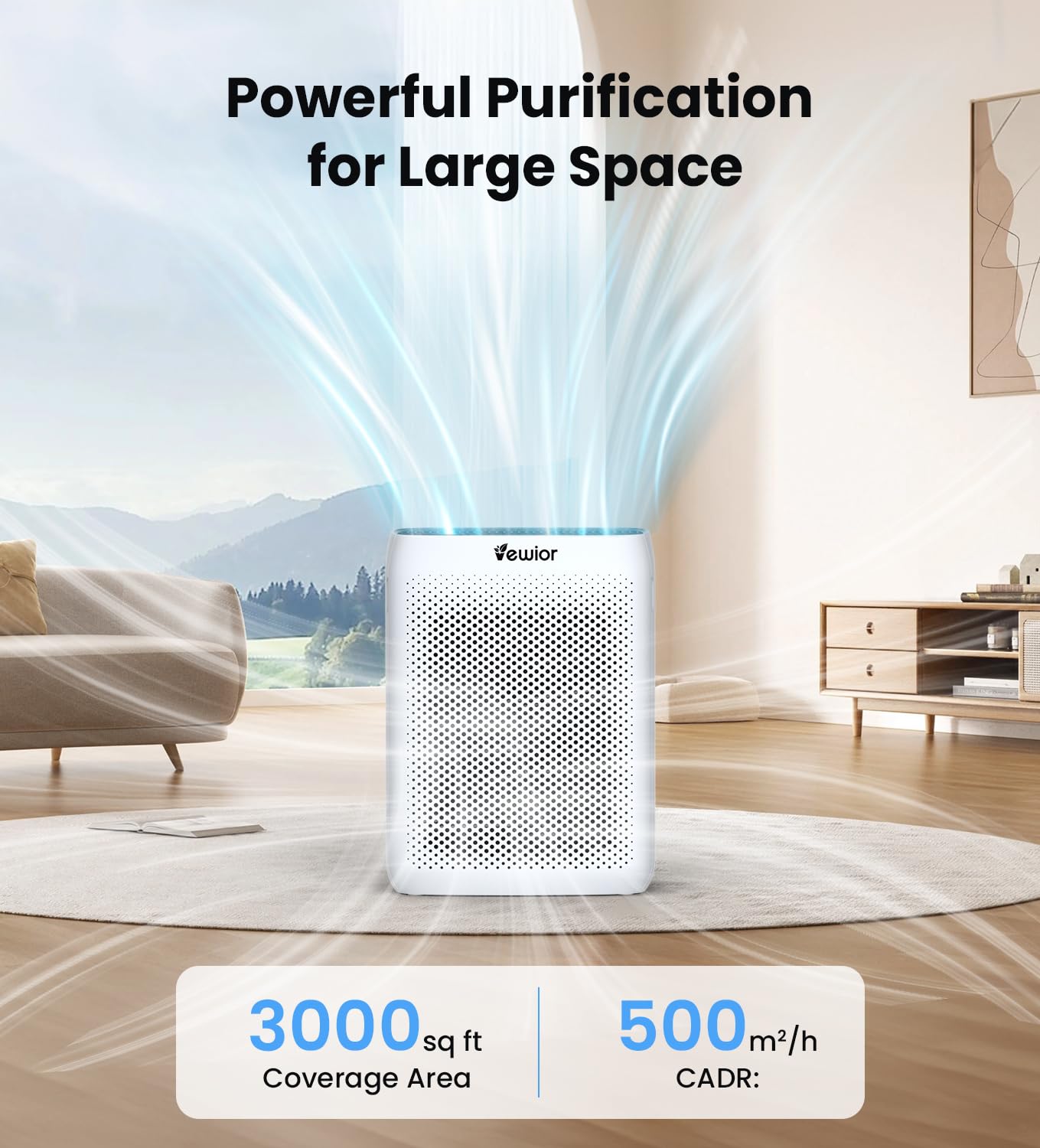 VEWIOR Air Purifiers with Washable Filter for Home Large Room Up to 3000ft²