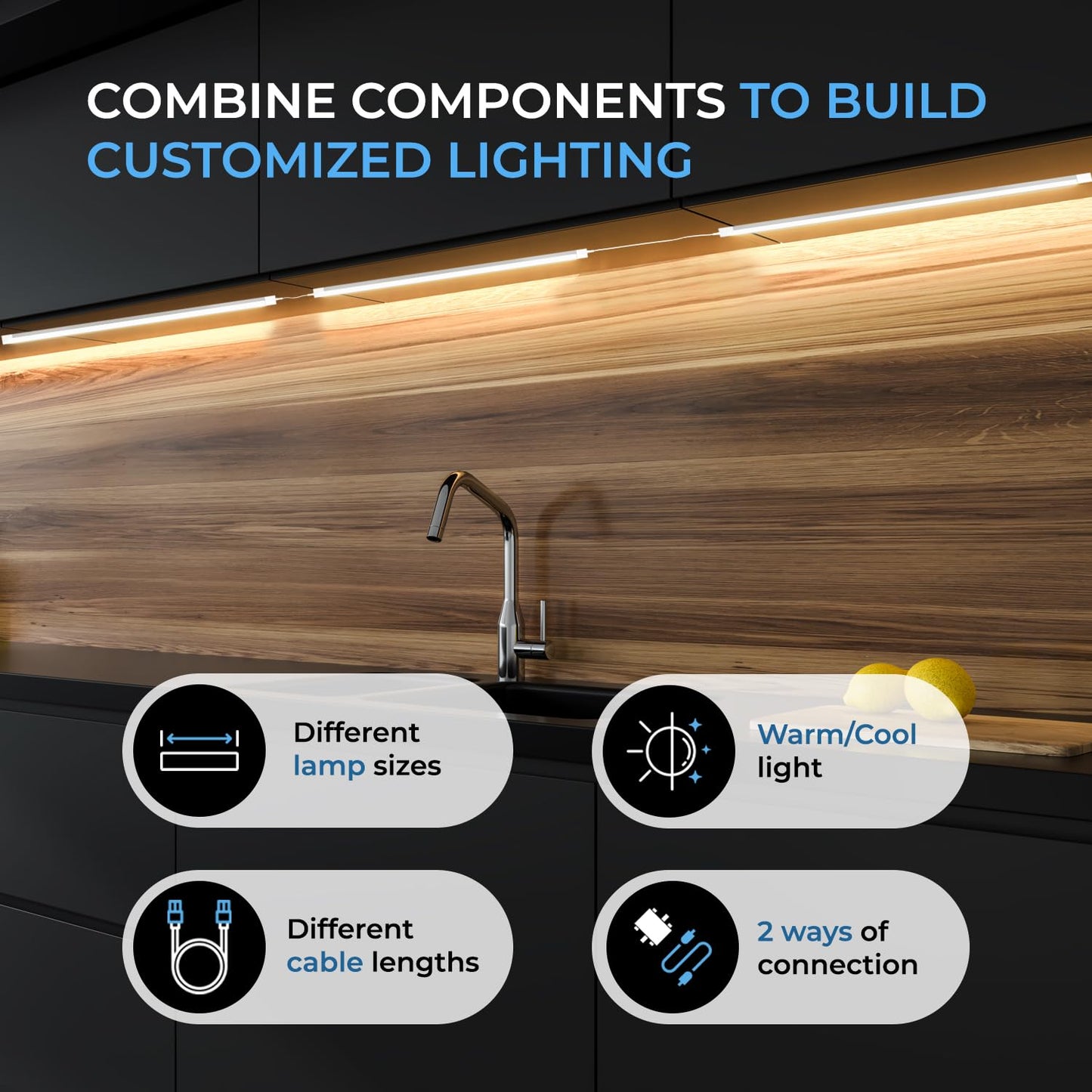 EShine Hand Wave Activated Under Cabinet LED Lighting Kit, Dimmable, 6-Pack 7 in - Touchless Dimming Control, White Under Counter Lights for Kitchen