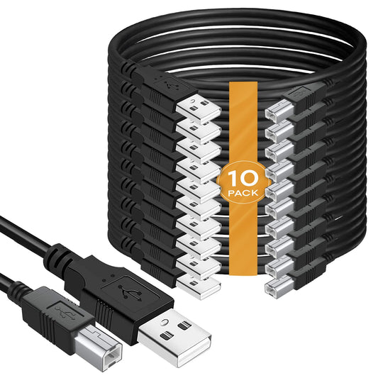 (10-Pack) USB A to B Printer Cable 10-ft., High Speed Scanner Printer Cord Compatible for HP Canon Dell Epson Brother Lexmark Xerox Samsung Piano DAC