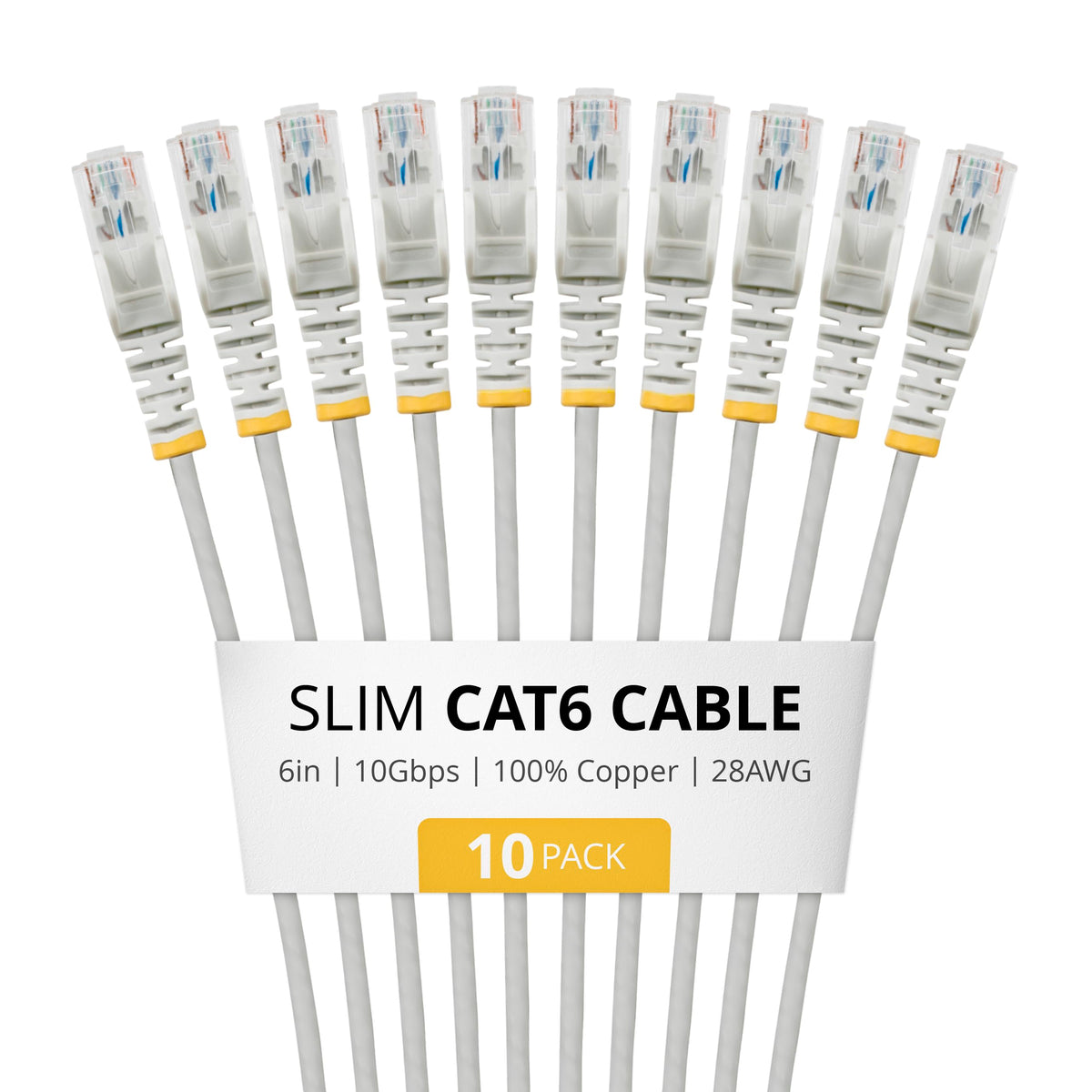 StarTech 6in Cat6 Slim Ethernet Cable, 10-Pack, Gray (N6PAT6INGRS10PK)