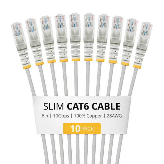 StarTech 6in Cat6 Slim Ethernet Cable, 10-Pack, Gray (N6PAT6INGRS10PK)
