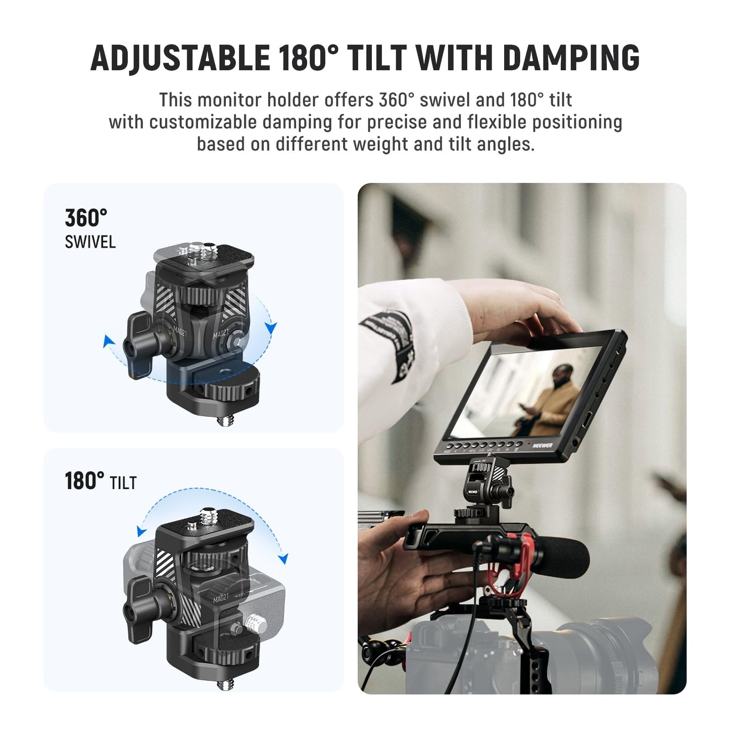 NEEWER Field Monitor Mount Monitor Holder with 1/4" Screw, 360° Swivel, 180° Tilt, Anti Twist Screw Compatible with Atomos Ninja 5" & 7" Camera