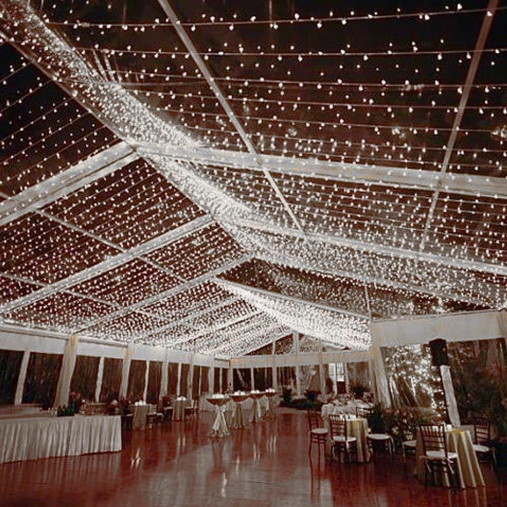 Novelty Lights 34ft Christmas String Lights, 100 Pure White LED Bulbs on White Wire, 4" Spacing, Connectable Indoor Outdoor Commercial Grade Lighting
