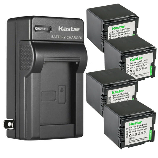 Kastar 4-Pack CGA-DU21 Battery and AC Wall Charger Replacement for Panasonic PV-GS29, PV-GS31, PV-GS33, PV-GS34, PV-GS35, PV-GS36, PV-GS39, PV-GS50