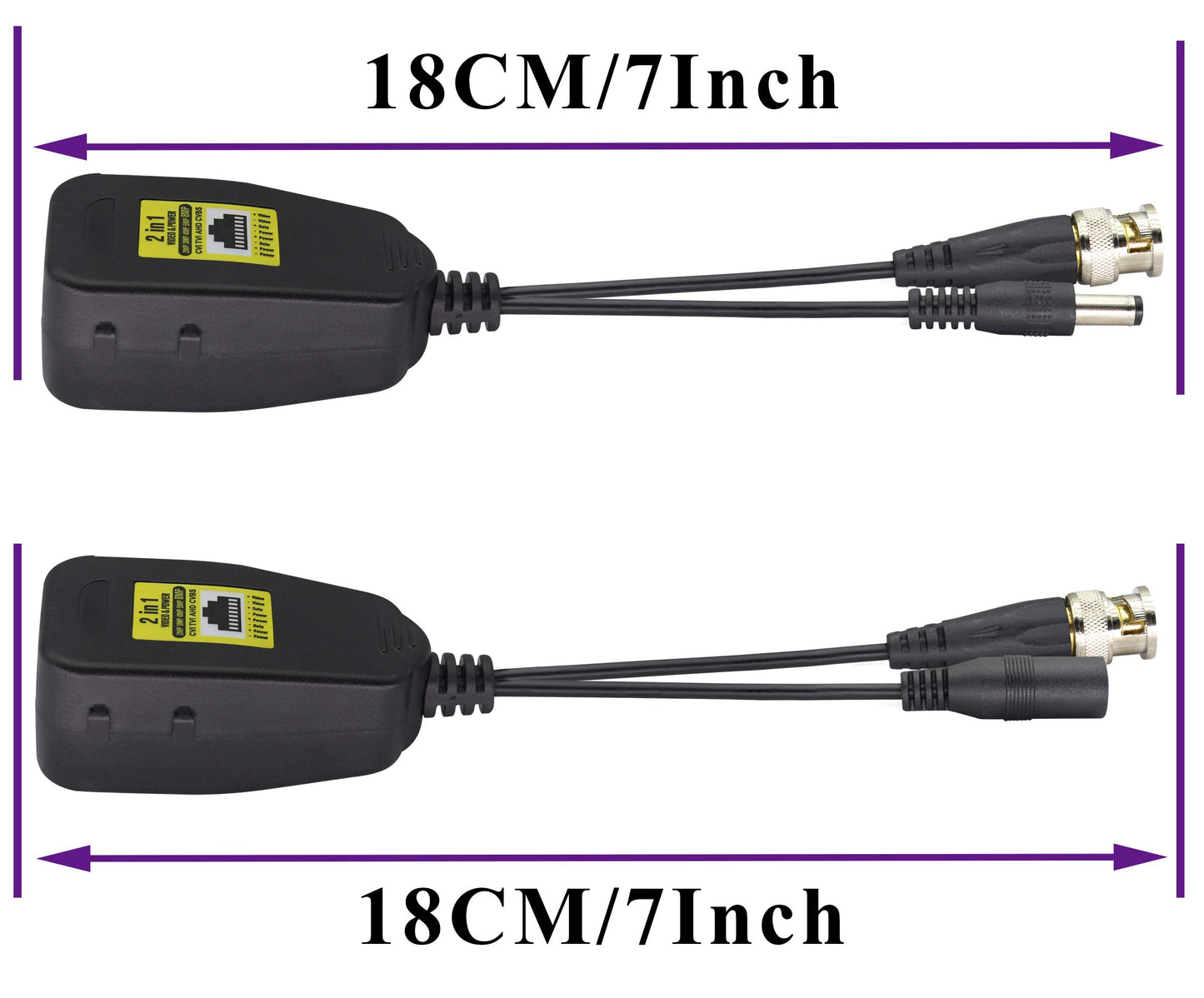 AAOTOKK Power Video Balun DC BNC to Cat5 RJ45 Network Transceiver HD-CVI/TVI/AHD/CVBS with DC Connector for 720P 960P 1080P 3MP 4MP 5MP 8MP CCTV