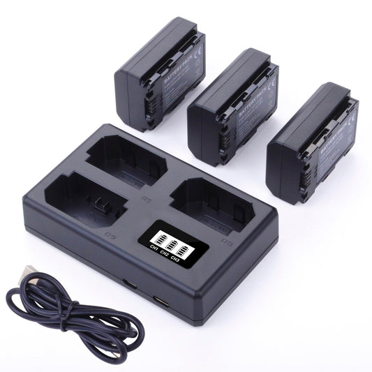 3-Pack NP-FZ100 Battery with Triple Slot LCD Charger for Sony A7iii, A7iv, A7C, FX3, FX30, A9, A6600, A6700, ZV-E1, ZV-E10ii, Alpha 9, Alpha A9 II