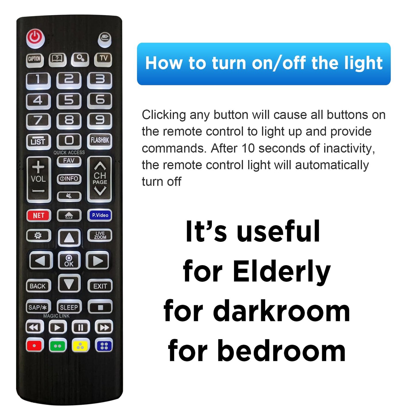 Replacement Backlit Remote Control for LG Smart TV, for LG LCD LED HD UHD OLED QNED NanoCell 4K 8K Series TVs (All Buttons Lighting Up)