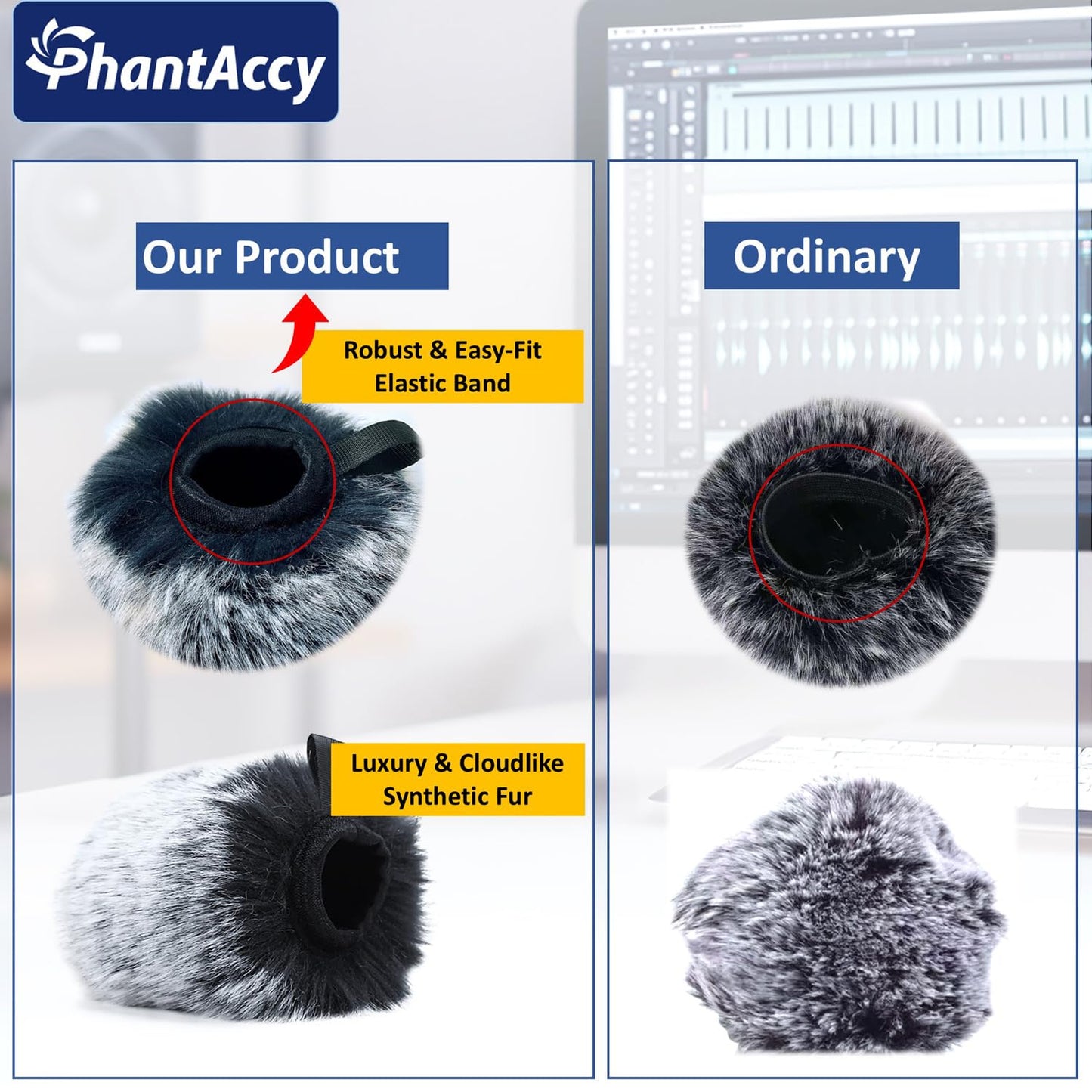 PhantAccy Pop Filter/Windscreen for Audio-Technica AT-2020 AT-2035 AT-2040 AT-2050 ATR2500 ATR2500X AT-4040 Microphones, Furry Mic Cover for Wind and
