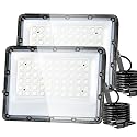 100W Flood Lights Outdoor, 15000lm Bright LED Work Light with Plug, 5000K Daylight White Outdoor Lights, IP65 Waterproof Security Lights for Yard