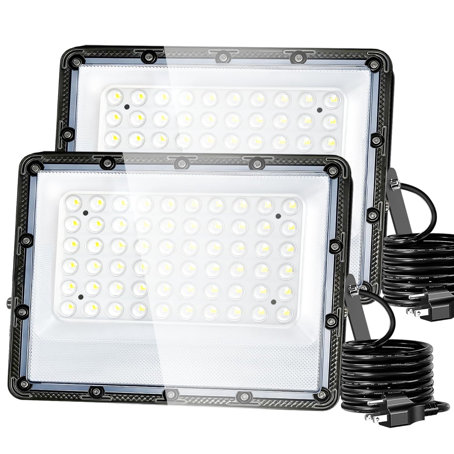 100W Flood Lights Outdoor, 15000lm Bright LED Work Light with Plug, 5000K Daylight White Outdoor Lights, IP65 Waterproof Security Lights for Yard