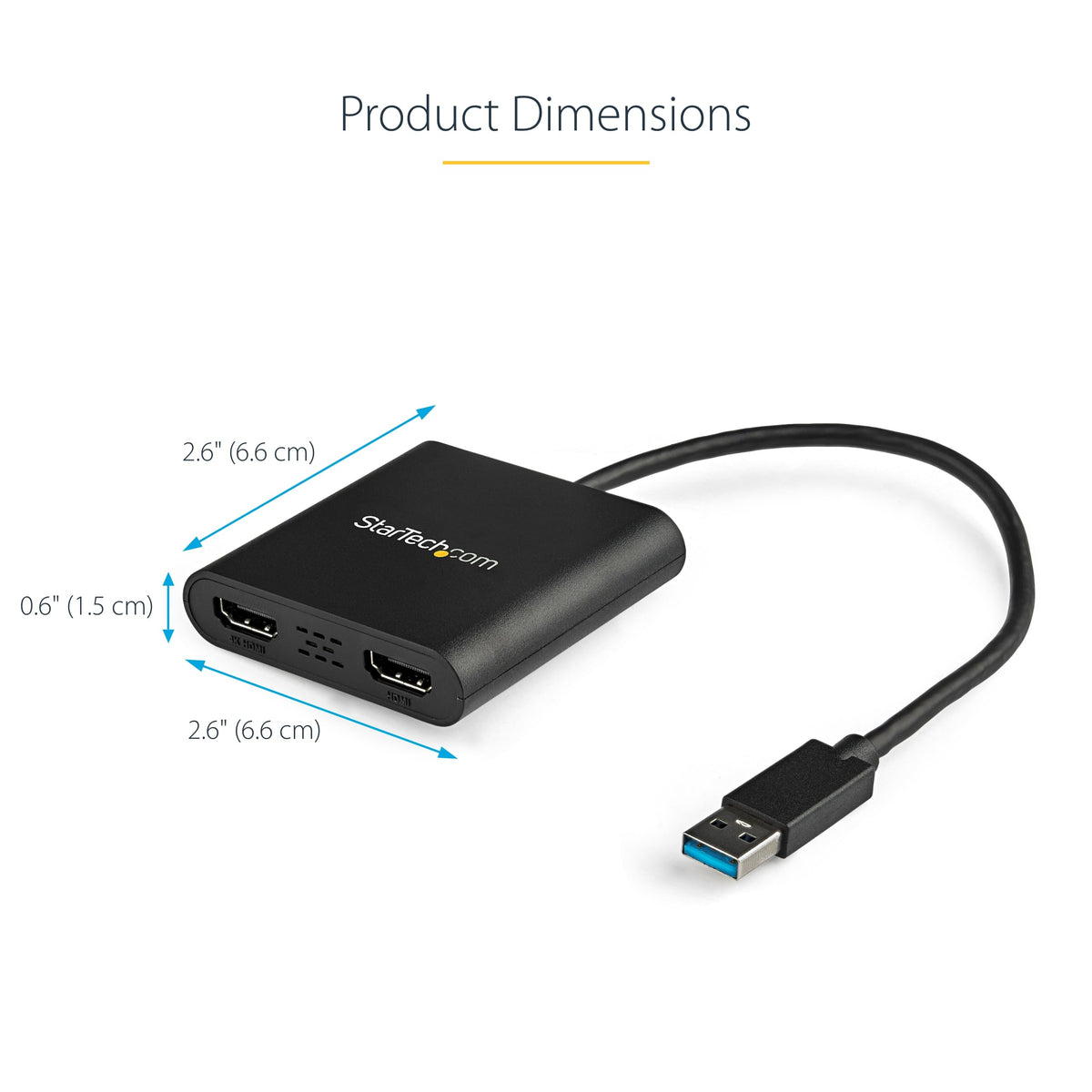 StarTech USB-A 3.0 to Dual HDMI Adapter, 4K 30Hz + 1080p 60Hz, Windows only