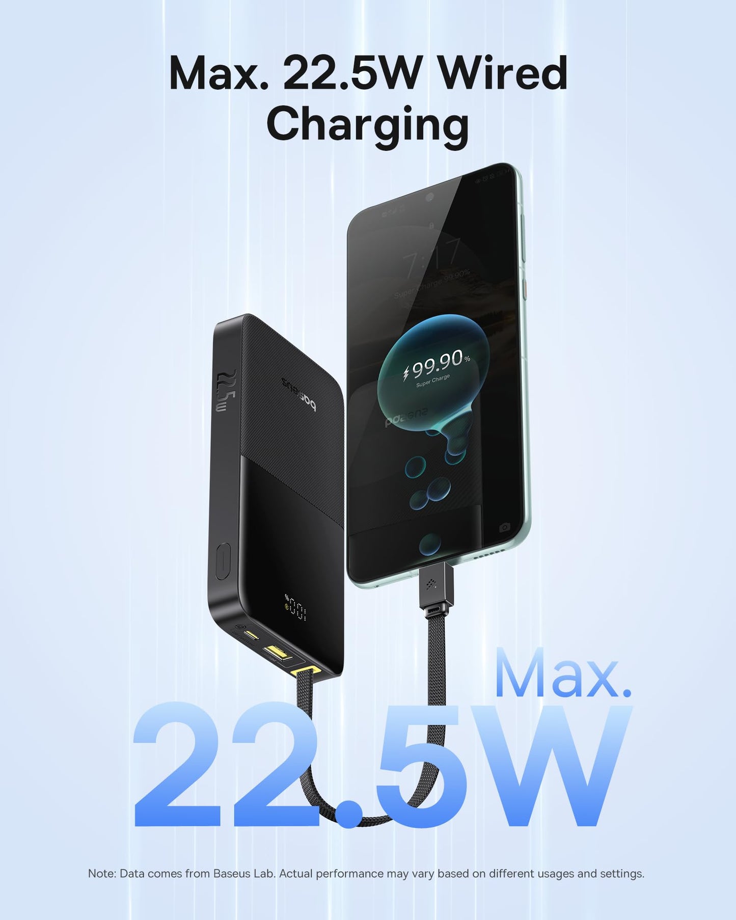 Baseus Portable Charger, 10000mAh Fast Charging Power Bank, 22.5W PD3.0 QC3.0 Battery Pack Built-in USB C Braided Cable, Travel Essentials for iPhone