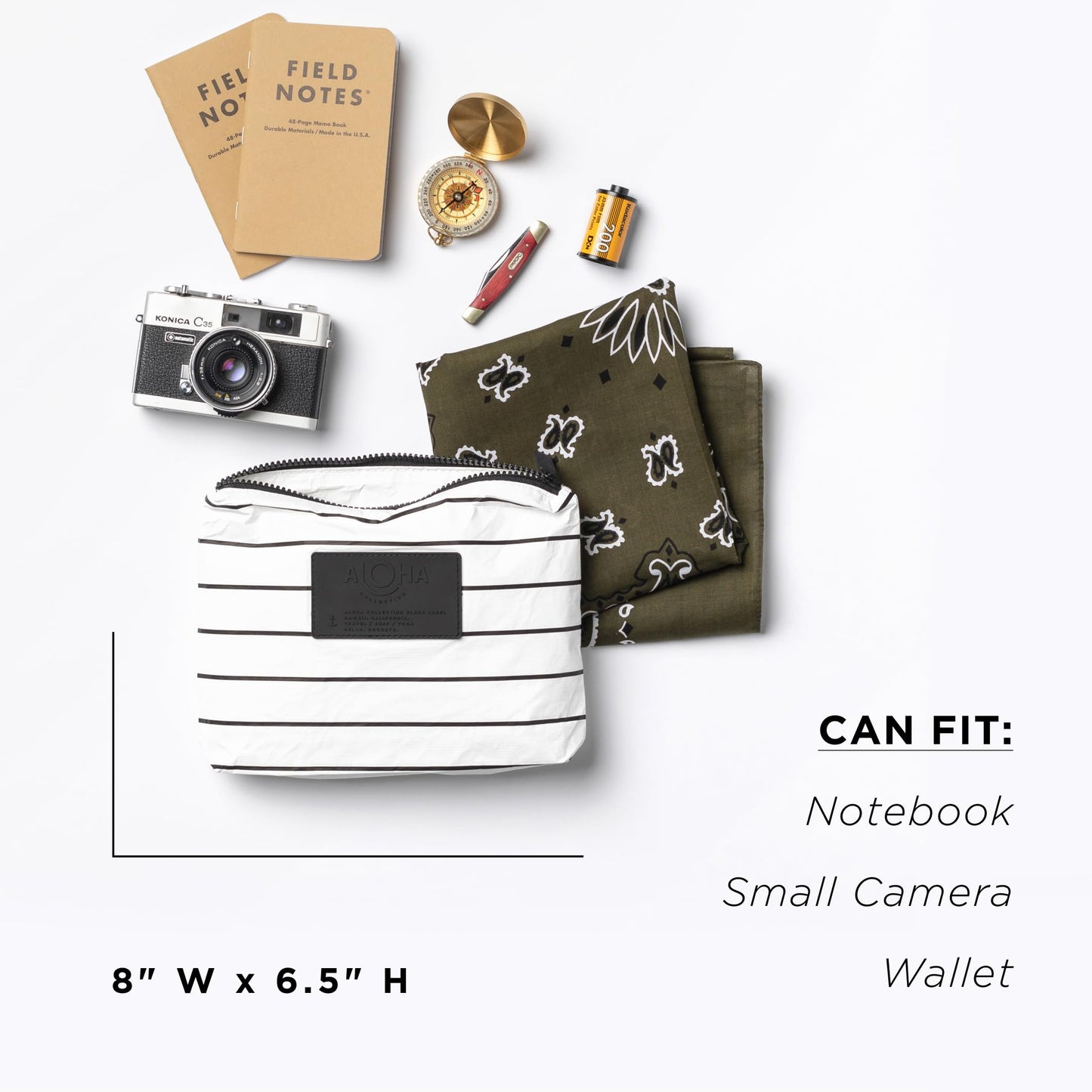 ALOHA Collection Small Pinstripe Pouch – Lightweight, Packable, Splash-Proof Makeup Bag, Easy to Clean