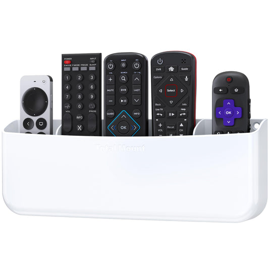 TotalMount Hole-Free Remote Holder - Eliminates The Need to Drill Holes in Your Wall (Premium White Remote Control Holder for 5 or 6 Remotes)