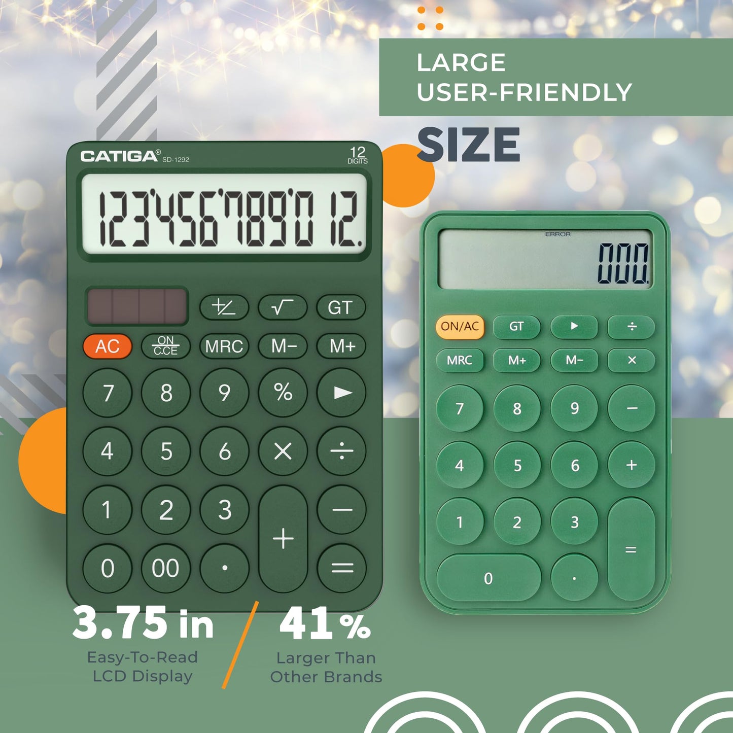 CATIGA 12 Digit Desktop Calculator Basic Desk Calculator with Large LCD Display, Big Buttons, 4 Function, Solar and Battery Dual Power, for Office