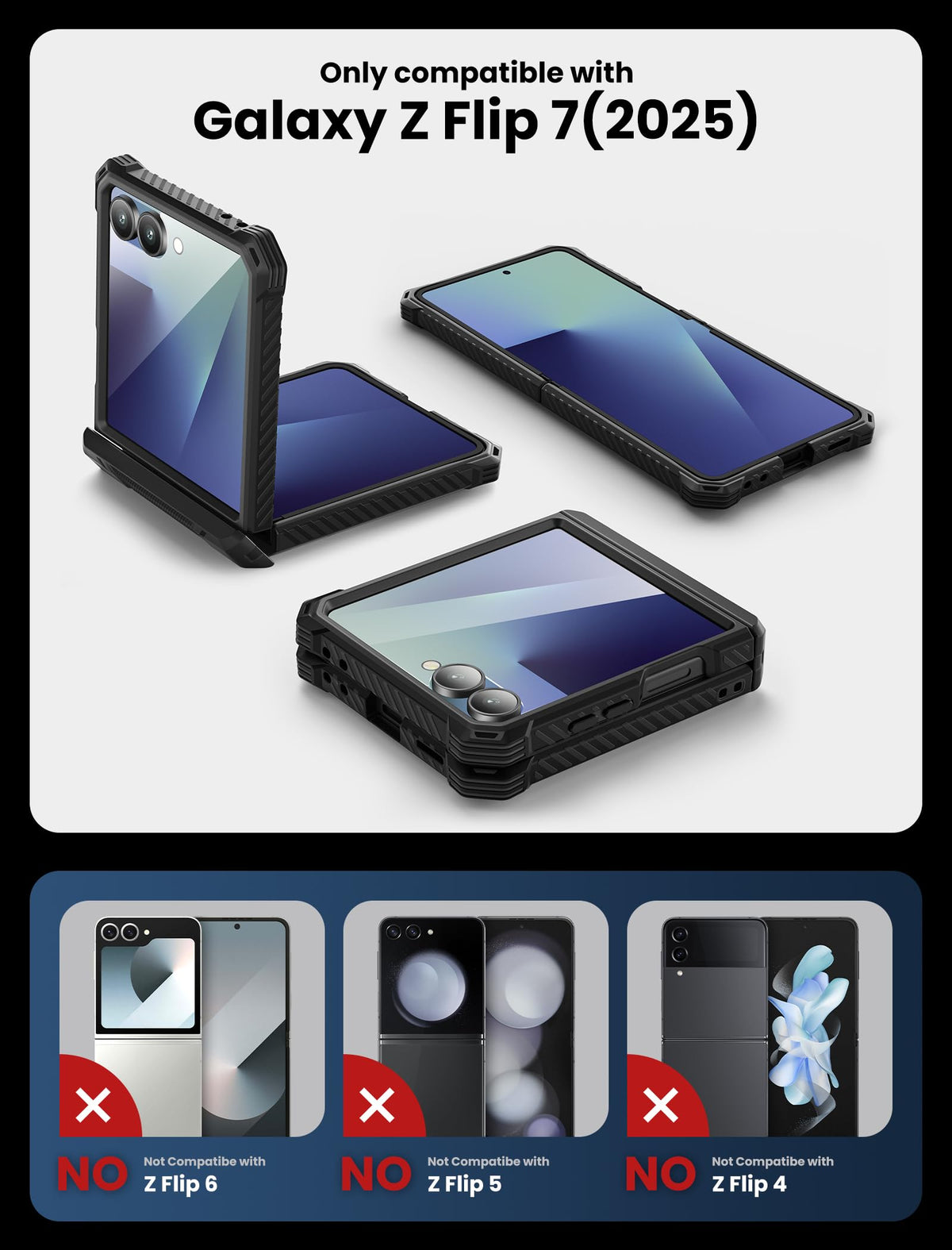 i-Blason for Samsung Galaxy Z Flip 7 Case with Stand [Front Tempered Glass Screen Protector] [Hinge Protection] [Belt-Clip] Full-Body Military
