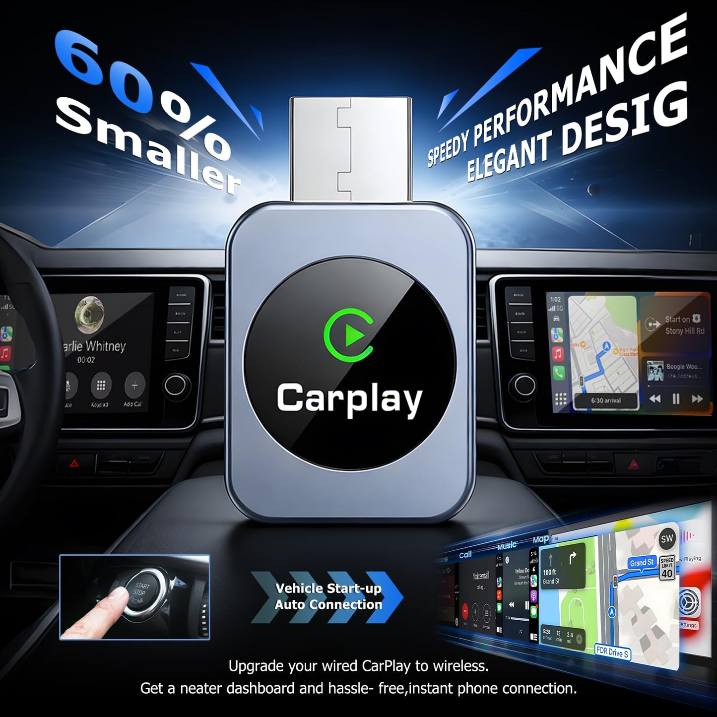 Wireless CarPlay Adapter for iPhone, 2026 Upgraded Carplay Dongle Converts Wired to Wireless, Plug & Play Auto Connect, Mini USB CarPlay Adapter
