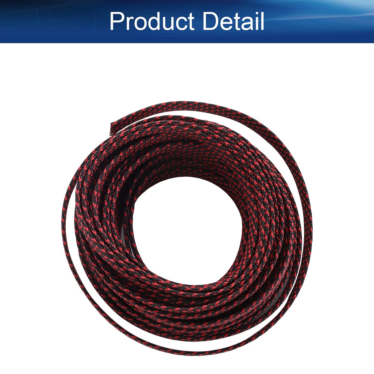 Bettomshin 1Pc 32.8Ft(10m) Cable Management Sleeve, 3/8"(10mm) Width PET Black & Red Cord Protector, Wire Loom Tube Insulated Split Sleeving for USB