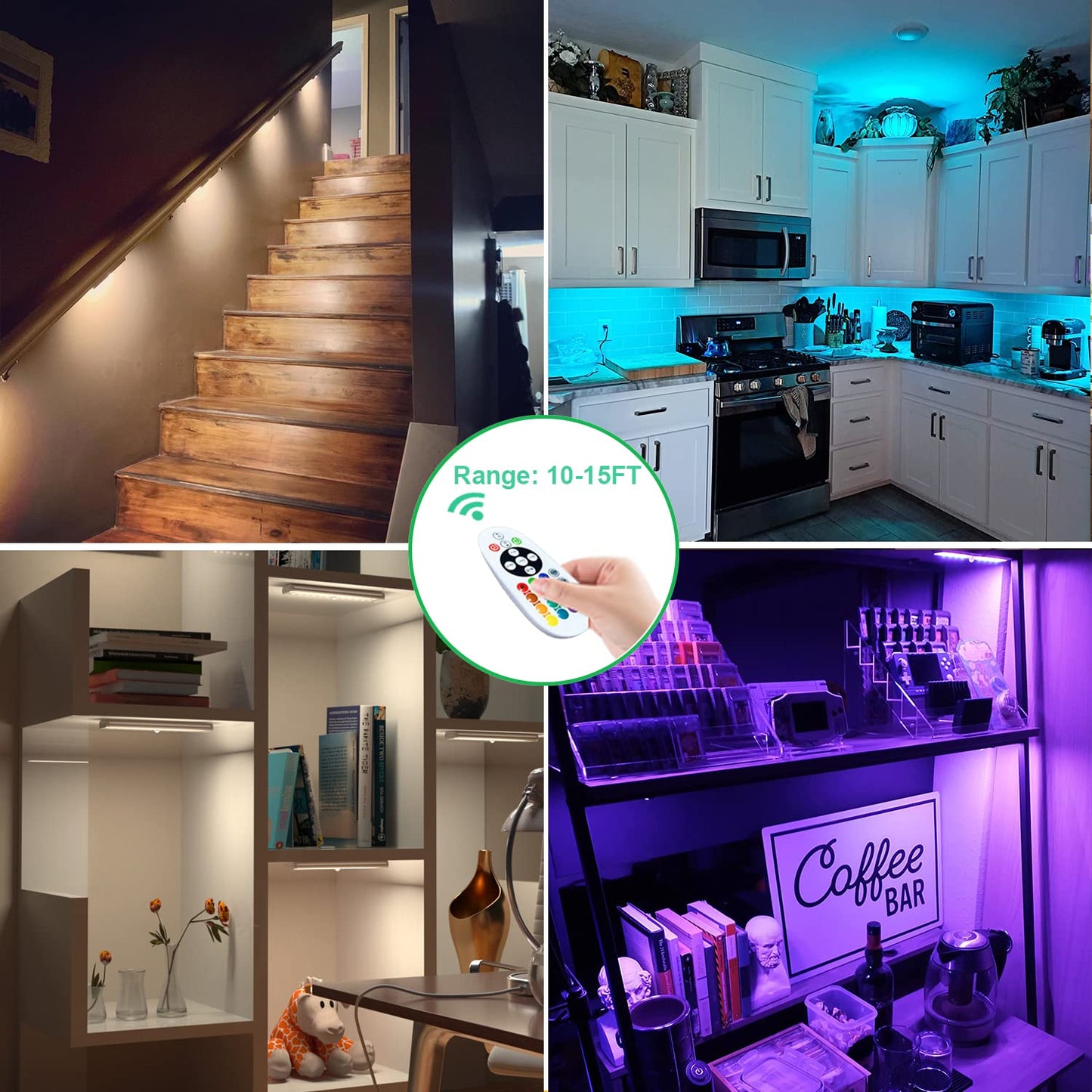 Under Cabinet Lighting Wireless Rechargeable Battery Operated LED Closet Lights Dimmable Under Counter Lights Bar with Remote, RGB Changing Perfect