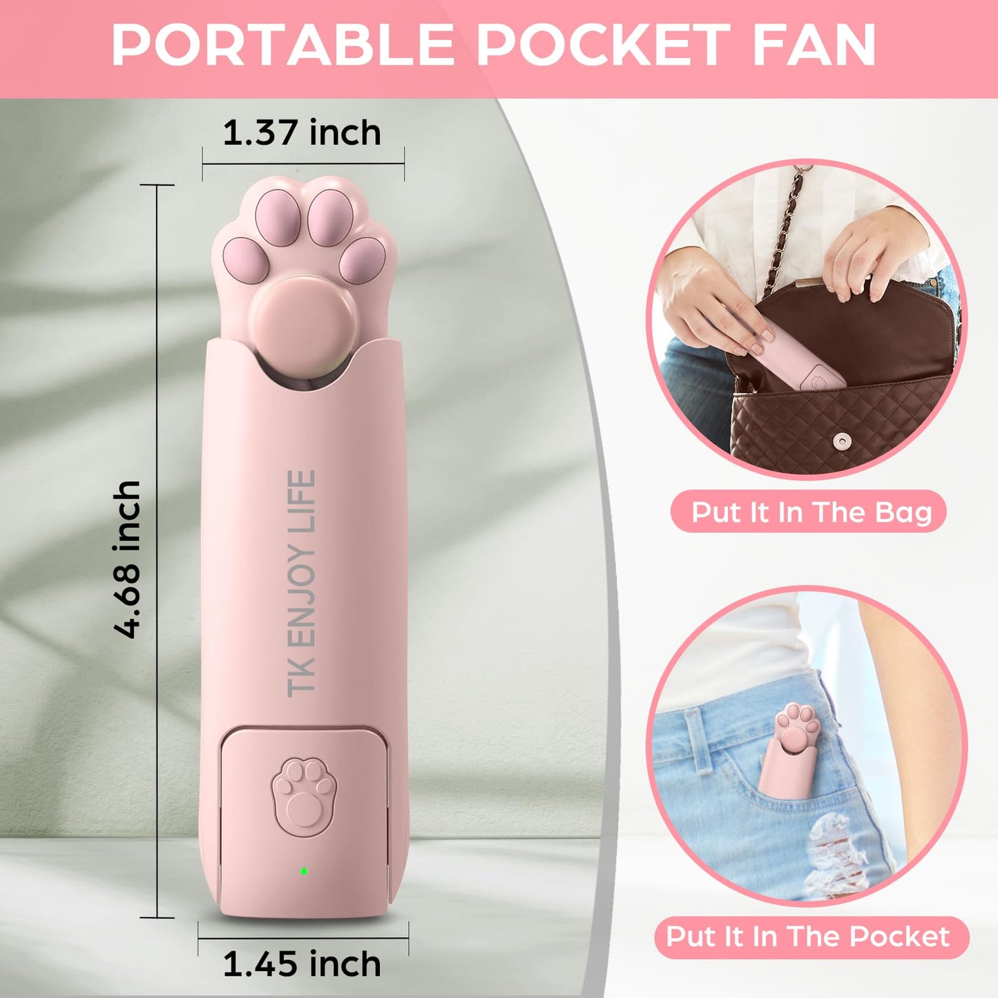 TK ENJOY LIFE Handheld Mini Fan, 2000 mAh USB Rechargeable Foldable Fan with Power Bank, Flash Light for Summer, Travel, Eyelashes, Gifts