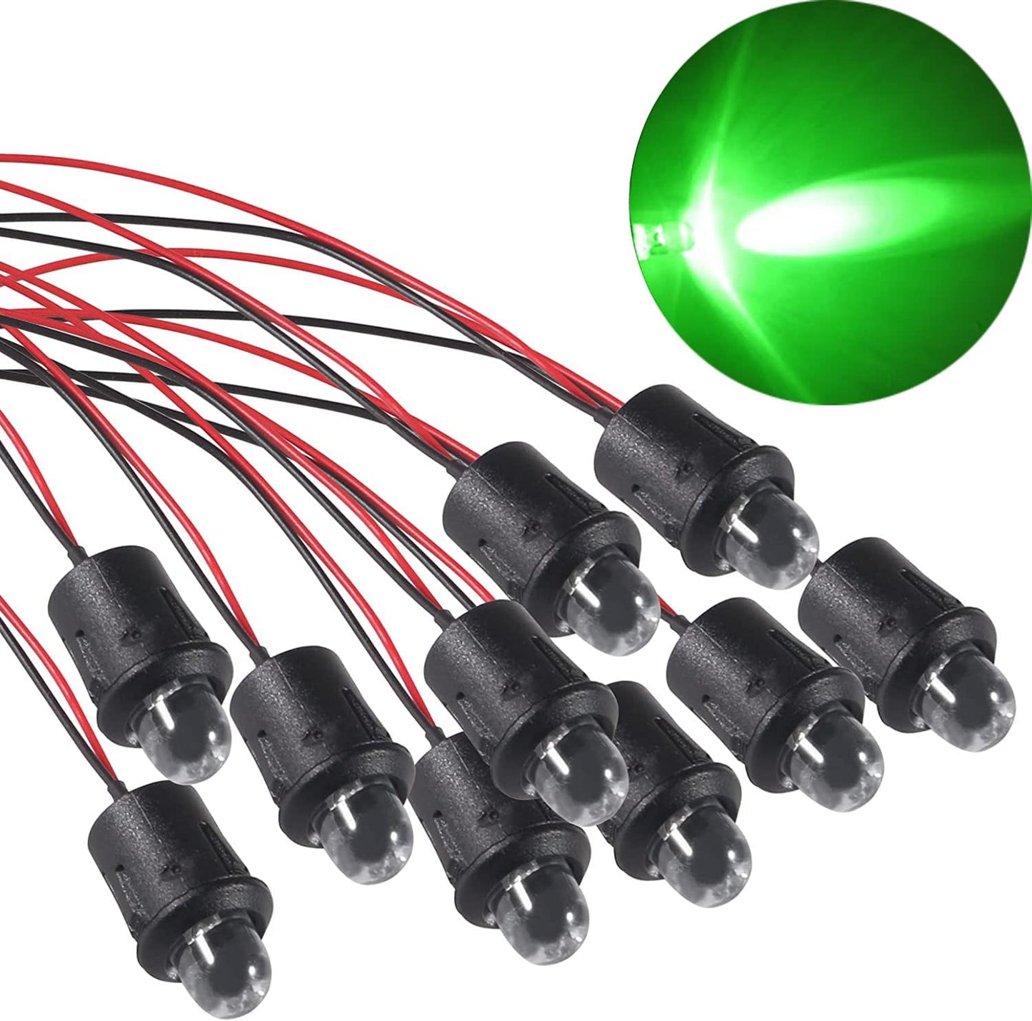 ATNSINC 26pcs/Set DC 12V LED Diodes 10mm LED Light Lamp Bulb Prewired Emitting Diodes with Holder, Battery Clip and Switch for DIY Home Decoration