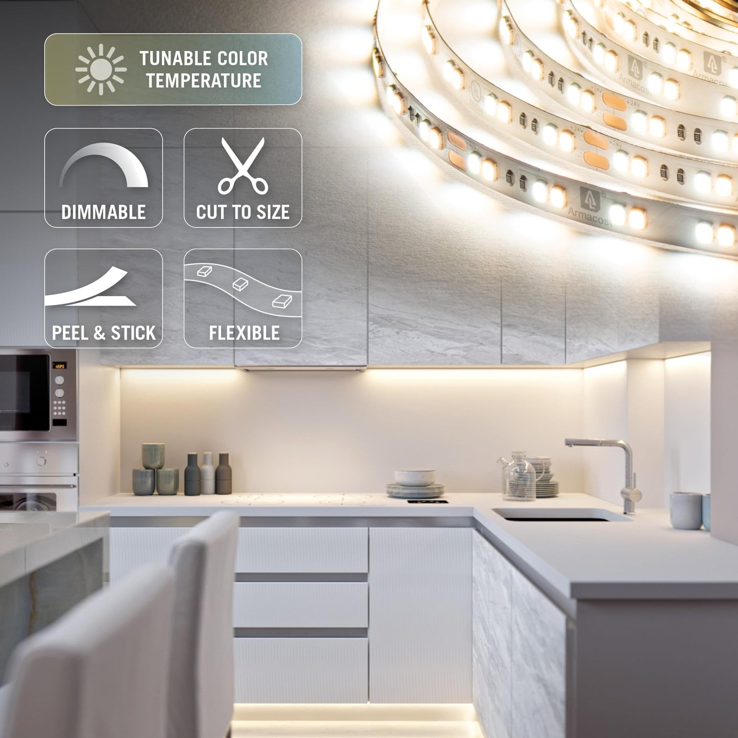 Armacost Lighting RibbonFlex Pro 24V White CCT Tunable LED Strip Light Tape 32ft (10m)